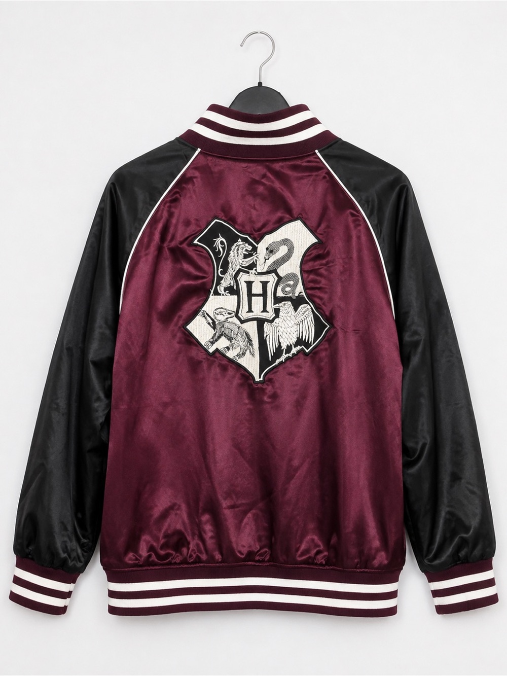 Harry Potter Hogwarts Satin Purple and Black Varsity Jacket Size L - Picture 3 of 8